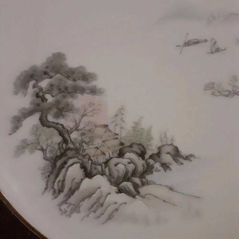 Vintage Seizan Fine China Japan Plate Sansui Pastel Intricate 7.75
